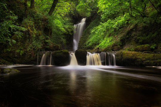 Sgwd Einion Gam Cascade Situated along the river above Sgwd Gwladus falls, Sgwd Einion Gam is a difficult waterfall to access in the South Wales area known as Waterfall Country.