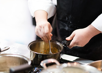 Chef cooking food in the kitchen, Chef preparing food