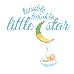 Twinkle little star. Hand lettering quotes to print on babies clothes, nursery decorations bags, posters, invitations, cards. Vector illustration. Modern brush calligraphy isolated on white