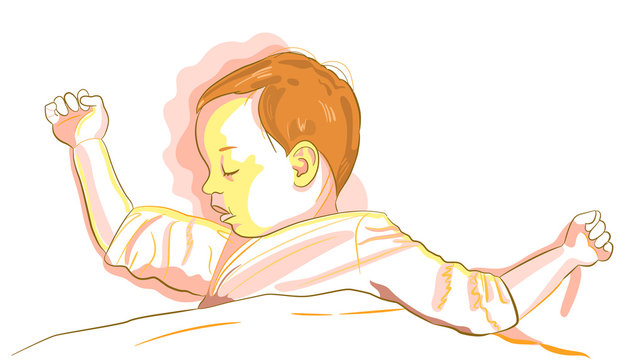 Vector Illustration of realistic baby sleeping in bed