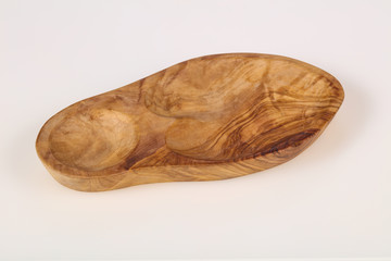 Empty wooden bowl made from olive wood