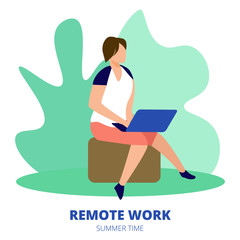 Remote Work Banner. Man Freelancer Sitting Outdoor