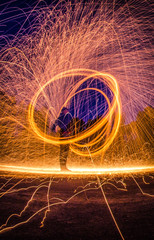 Steel wool photograph at night, long exposure photography worksh