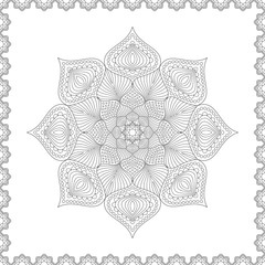 Uncolored Patterned Outline Mandala. Design of Page for Coloring Book.