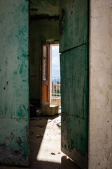Obraz na płótnie Canvas Door. A glimpse of ghost town Alianello. Matera province, Italy