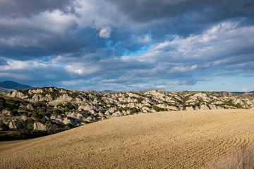 Badlands called calanchi. Landscape of Basilicata region. Matera province, Italy