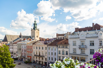 Obraz premium Lviv panoramic view from 36 Po restaurant