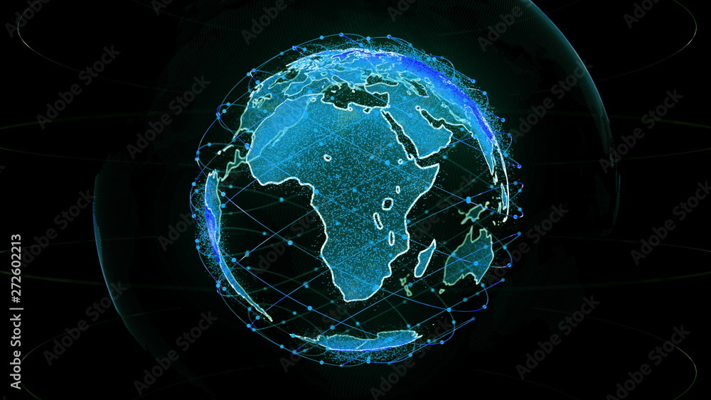 Poster digital earth data globe - abstract 3d rendering satellites network around the world. a scientific t