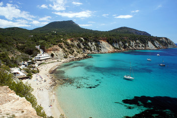 Cala d'Hort beach before the start of the swimming season. Ibiza Island Spain.
