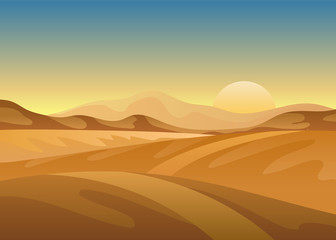 Fototapeta na wymiar Sunset in the desert. Vector illustration on white background.
