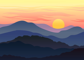 Obraz premium Sunset against the orange sky. Vector illustration on white background.
