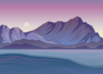 Moon over the mountains. Vector illustration on white background.