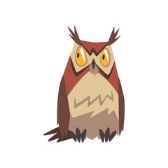Eagle Owl Bird, Great Horned Owl Character Vector Illustration