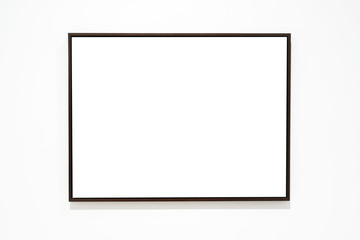 Blank empty golden frame on white background. Art gallery, museu