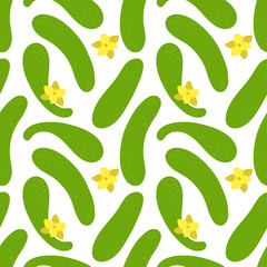 Cucumber seamless pattern. Green vegetable. Hand drawn doodle vector sketch. Healthy food. Vegetarian product. Vegan menu