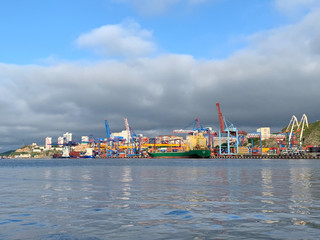 Russia. Seaport in summer morning in Vladivostok
