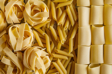 Top view of variety of pasta types