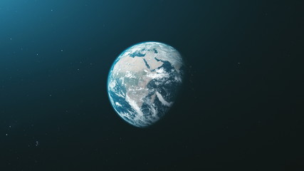 Obraz na płótnie Canvas Earth Orbit Zoom Reverse Open Space Background. Rotate Planet Solar System Soft Sun Beam Celestial Constellation Universe Map Travel Concept 3D Animation