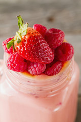 Strawberry smoothie close up