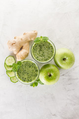 Two green smoothies with cucumber