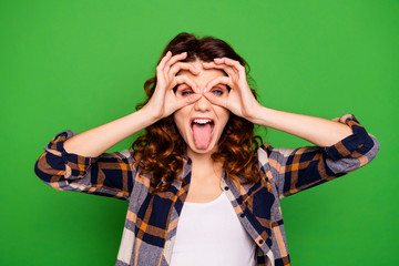 Close-up portrait of her she nice attractive cheerful cheery positive glad crazy naughty...