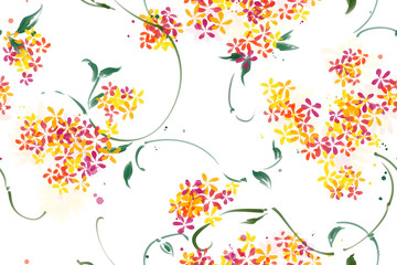 Floral seamless pattern with tropical leaves and flowers