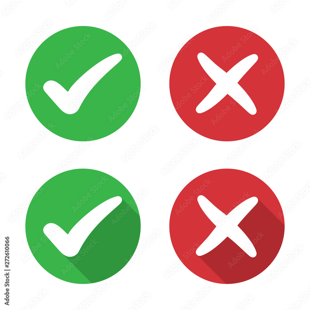 Poster set of check mark and cross icon in a flat design