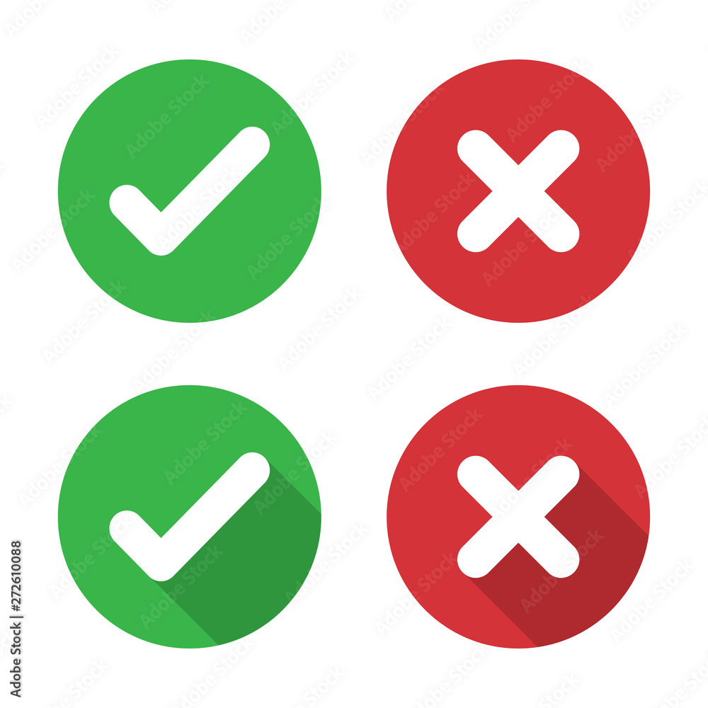 Poster set of check mark and cross icon in a flat design
