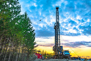 Drilling a deep well mobile drilling rig in an oil and gas field. The field is located in the Far...