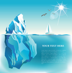 Vector iceberg under water and above water with sun shining - obrazy, fototapety, plakaty