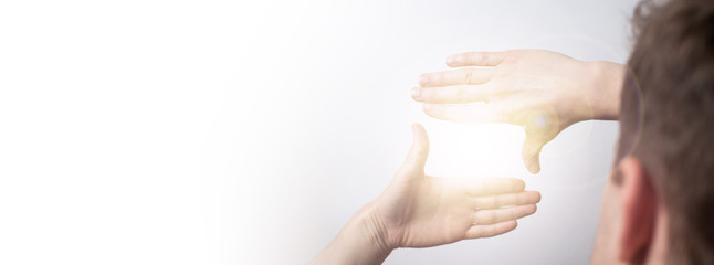 Two hands make frame shape isolated. Copy space