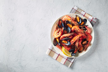 close-up of a mix a seafood on plate