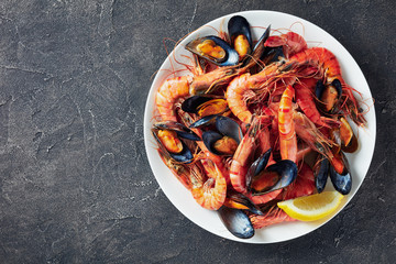 close-up of a mix seafood on a plate