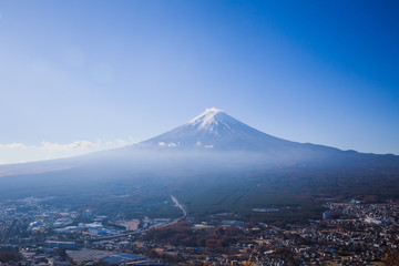 Fototapeta na wymiar Panorama Mt. Fuji view from Kawaguchiko Tenjoyama Park Mt. Kachi Kachi Ropeway, Japan.