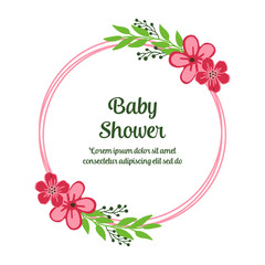 Vector illustration banner baby shower with ornate of pink bouqet frame