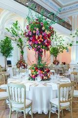 Wedding table decoration. Beautiful bouquet of flowers on the ta
