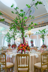 Wedding table decoration. Beautiful bouquet of flowers on the ta