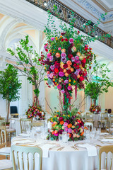 Wedding table decoration. Beautiful bouquet of flowers on the ta