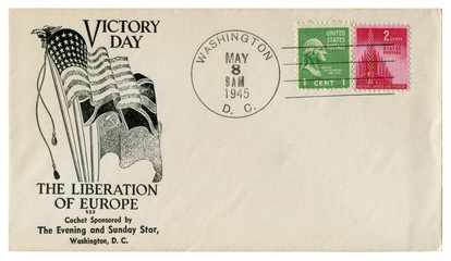 Washington, D.C., The USA - 8 May 1945: US historical envelope: cover with a cachet Victory Day,...