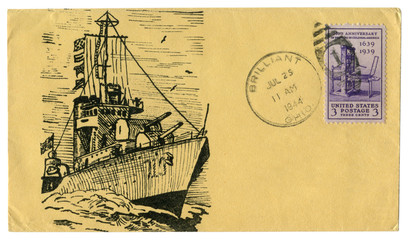Brilliant, Ohio, The USA  - 25 July 1944: US historical envelope: cover with cachet United States...