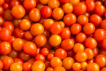 Freshly picked red cherry tomatoes photographed from above