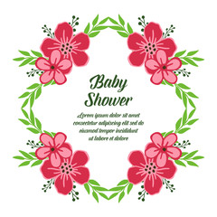 Vector illustration greeting card baby shower with cute pink flower frame