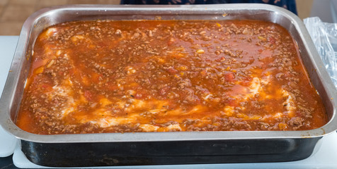 Granma's Home Made lasagna Ready for the Ovan.Grandma's Recipe.