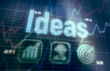 Ideas concept on a blue dot matrix computer display.
