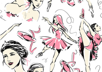 Obraz na płótnie Canvas Seamless pattern with elegant ballerina Vector