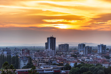 Summer sunset over Plovdiv city, Bulgaria. European capital of culture 2019 and the oldest living city in Europe. Photo from one of the hills in the city.
