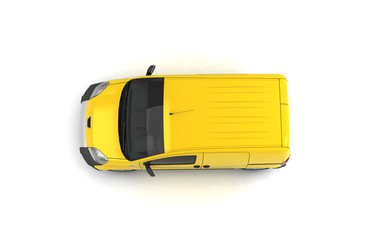 Isometric projection of yellow blank delivery cargo van isolated on white background. Top view....