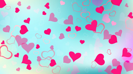 Red on Gradient fond Vector. Stylish background. Red hearts of confetti are flying. The idea of wallpaper design, textiles, packaging, printing, holiday invitation for Valentine's Day.