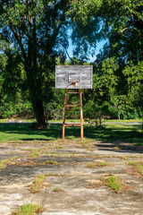 Rustic Basketball hoop in the public arena