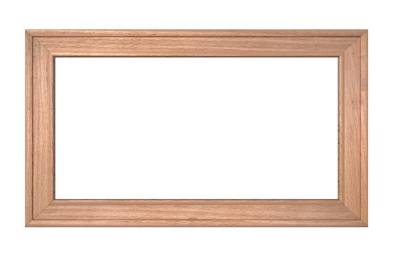 1x2 horizontal landscape old wooden frame mockup. Realisitc wood sign. Isolated picture frame mock up template on white background. 3D render.